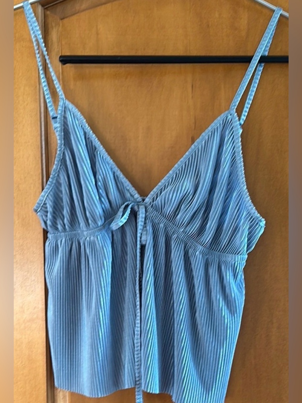 SHEIN Light Blue Pleated Plisse Adjustable Strap Cami Crop Top Medium